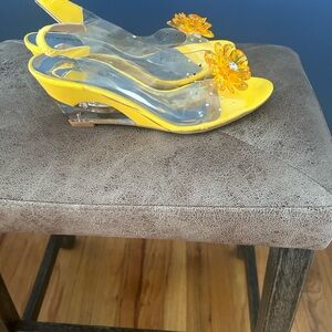 Yellow and Clear slingback wedge Sandals with Floral Accent